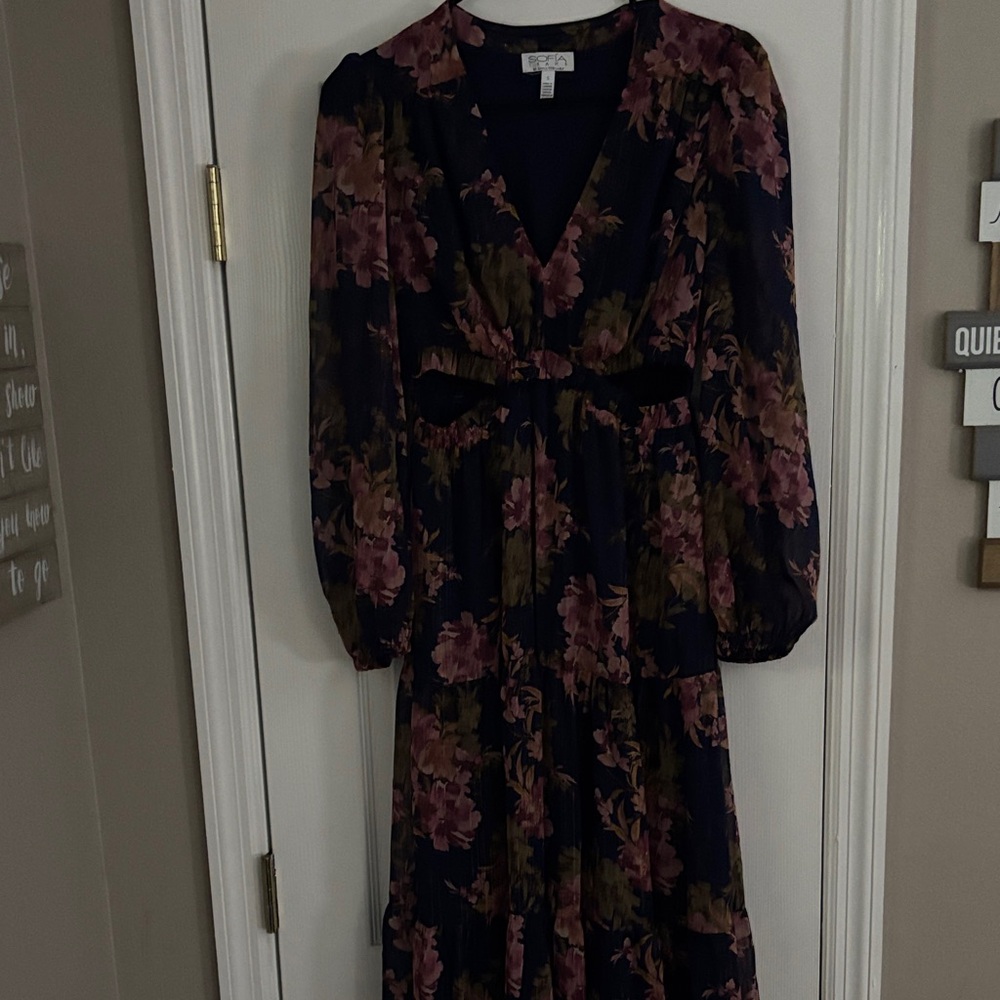 Sofia by Sofia Vergara Navy and Pink Floral Long Sleeve Dress